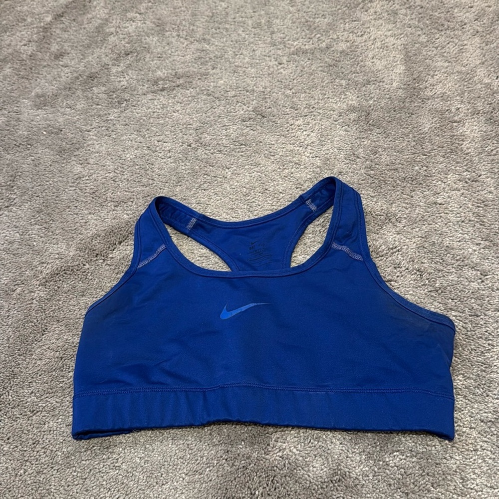 Nike Blue Racerback Sports Bra Swoosh Logo Athletic Training SIZE M